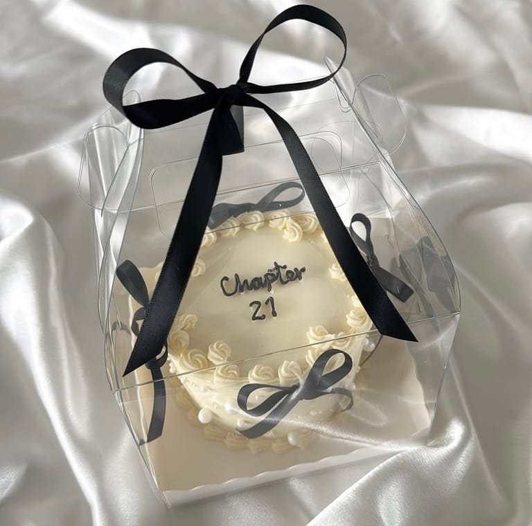 4-Inch Bento Cake (Clear Box with Ribbons & Pearls) - Image 2