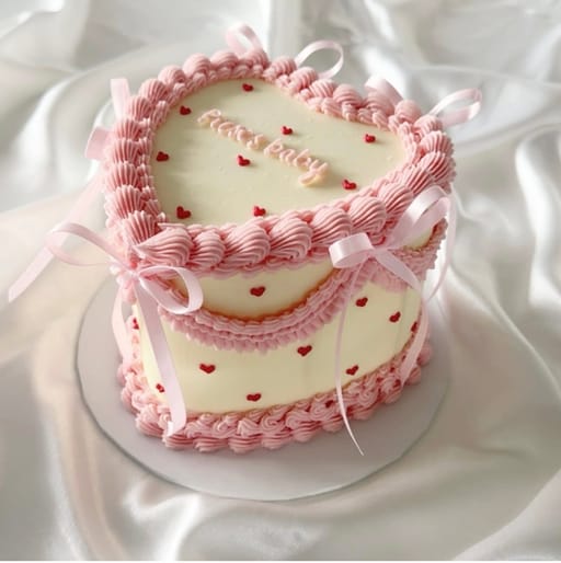6-Inch Heart Cake (Vintage Piping & Ribbon)
