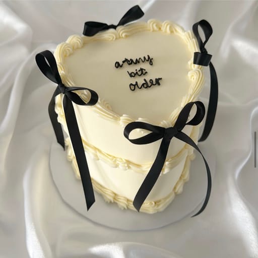 6-Inch Heart Two-Layer Cake (Cream with Black Ribbon)