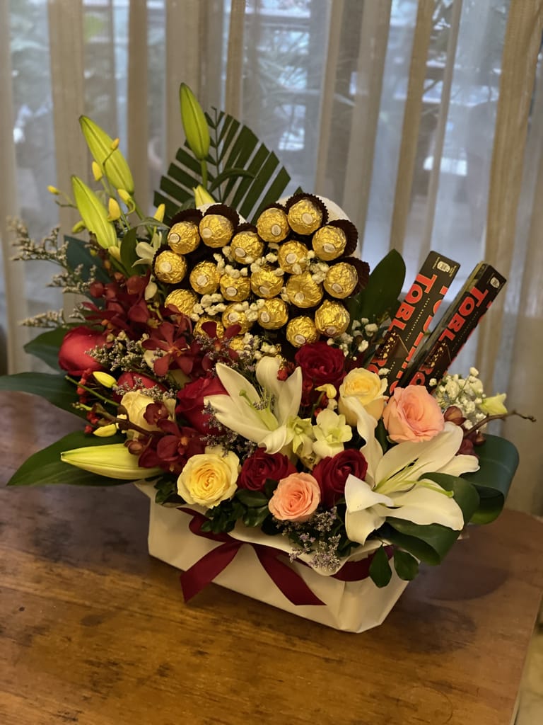 Flower & Chocolate Gift Basket - Image 1