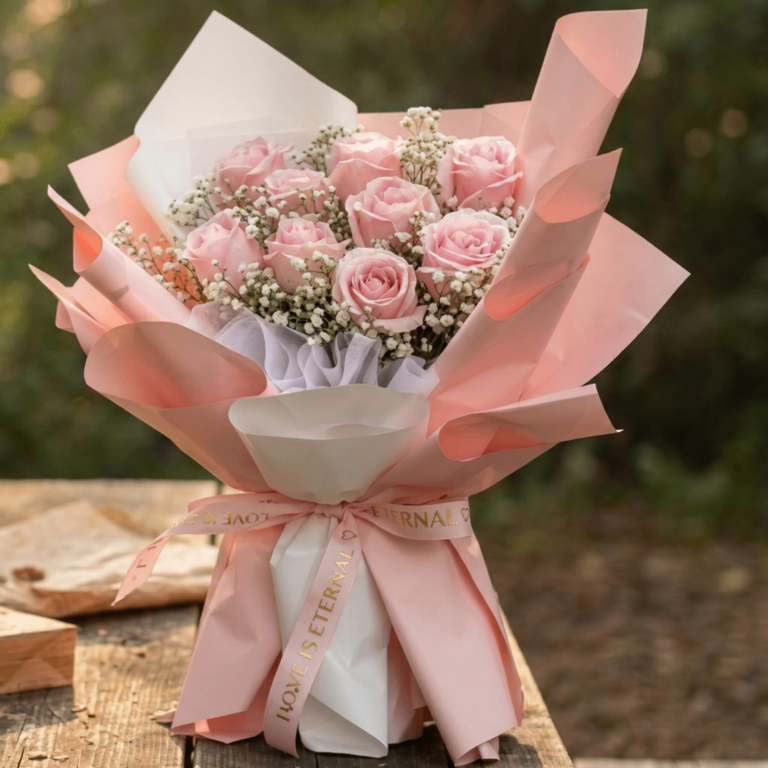 Luxury 10 Pink Roses Bouquet 