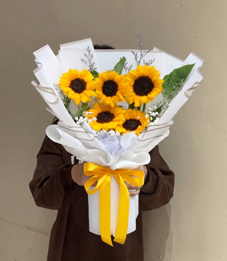 Sunflower White Wrap Bouquet