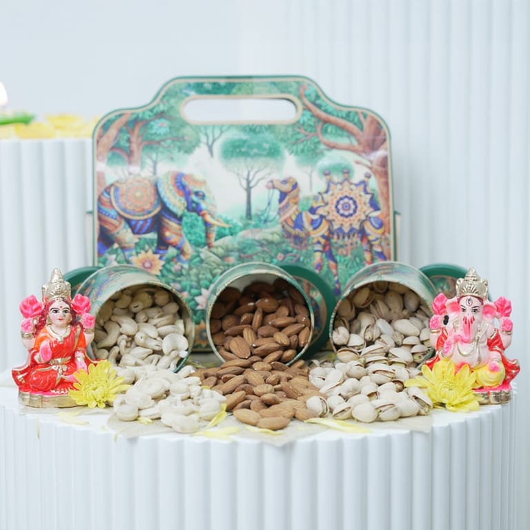 Luxury Dry Fruit Hamper Box with Lakshmi Ganesha Idol - Image 1