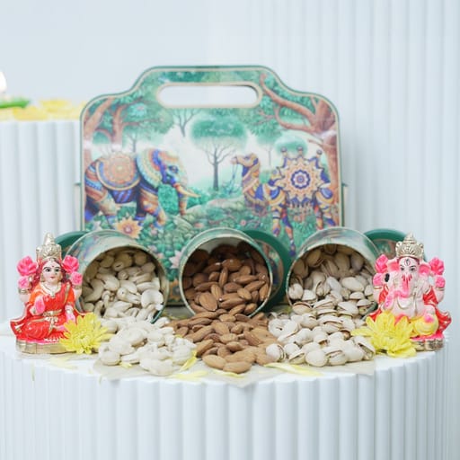 Luxury Dry Fruit Hamper Box with Lakshmi Ganesha Idol