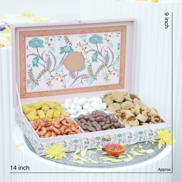 Gourmet Snack & Sweet Hamper in Designer Floral Box - Image 3