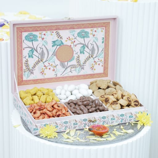 Gourmet Snack & Sweet Hamper in Designer Floral Box