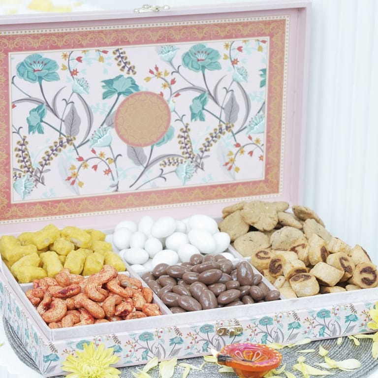 Gourmet Snack & Sweet Hamper in Designer Floral Box - Image 2