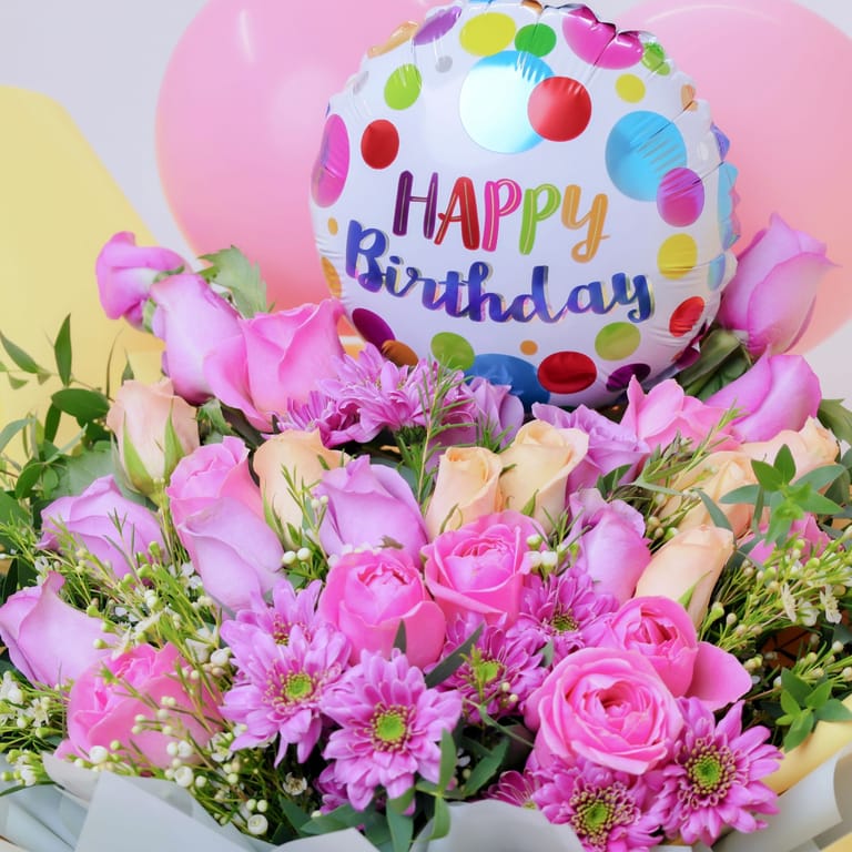 Pastel Flowers and Birthday Balloons - Image 3