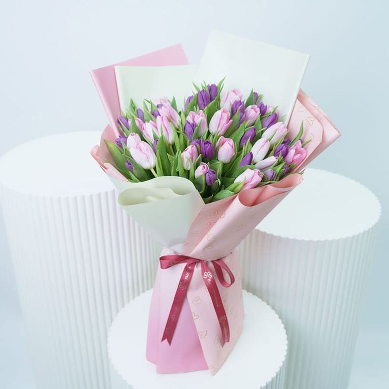 Pretty 51 Pink and Purple Tulips - Image 1