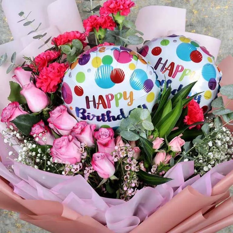 Mauve Flowers and Birthday Balloon - Image 3