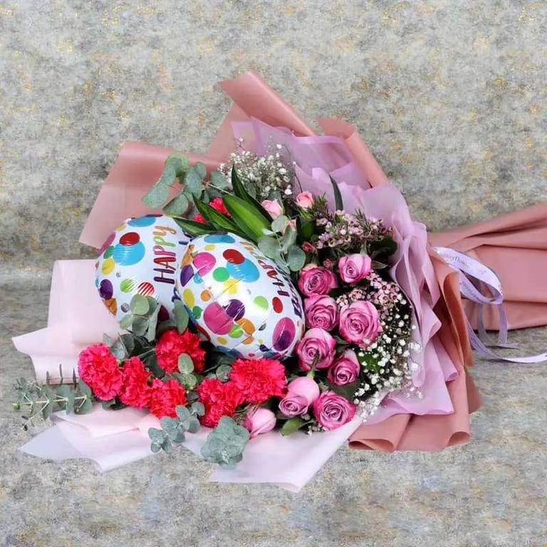 Mauve Flowers and Birthday Balloon - Image 4