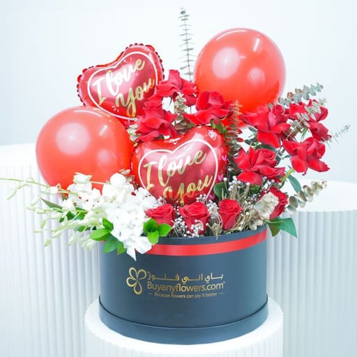 I Love You Balloons and Flower Box