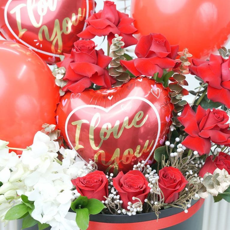 I Love You Balloons and Flower Box - Image 3