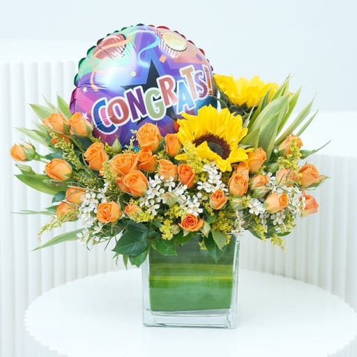 Shine Congrats Balloon and Flower Vase