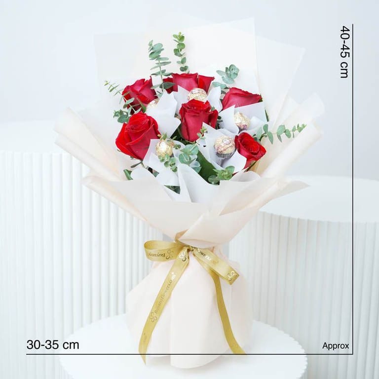 Lovely 6 Red Roses and Ferrero - Image 4