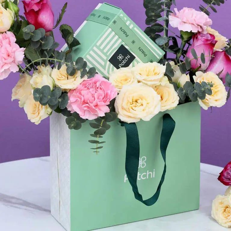 Pink and Peach Patchi Floral Arrangement - Image 2