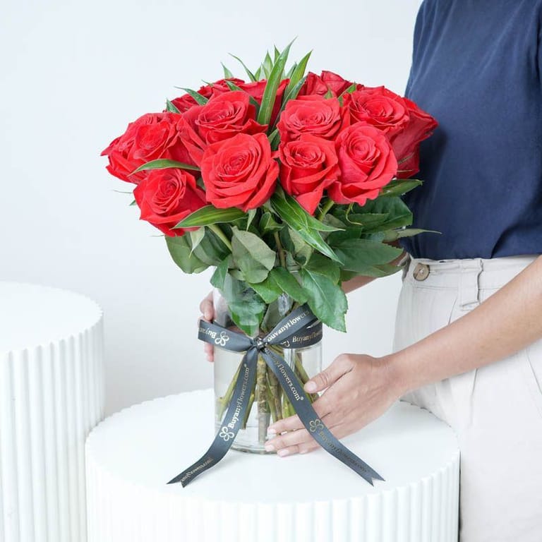 Beauty 21 Red Roses Vase - Image 1