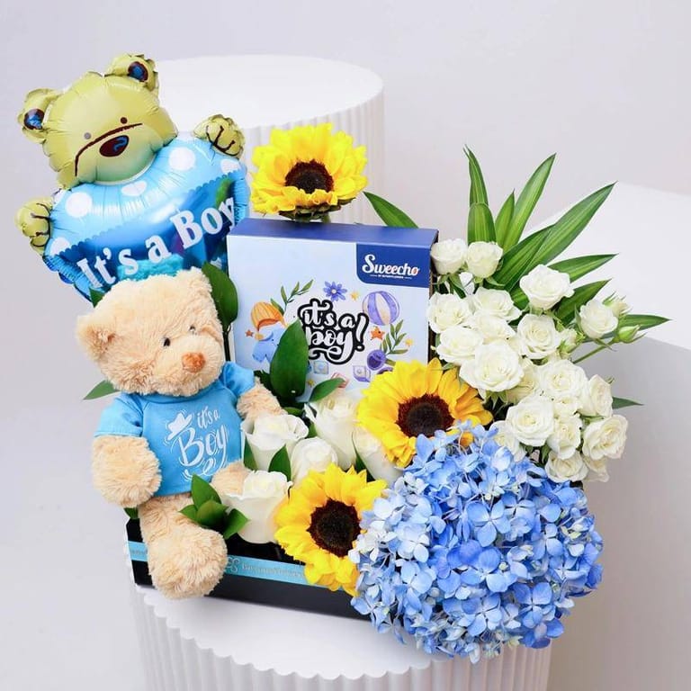 Welcome Baby Boy Flower Hamper - Image 3