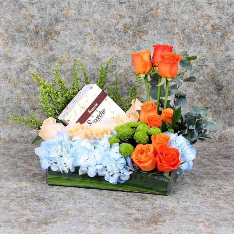 Sky Flowers and Chocolate Arrangement - Image 3
