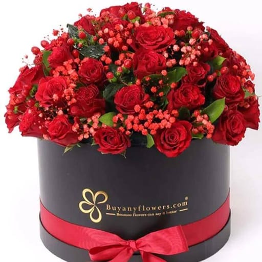 51 Red Roses Round Black Delux