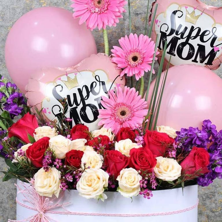 Bliss Super Mom Balloons and Flower - Image 1