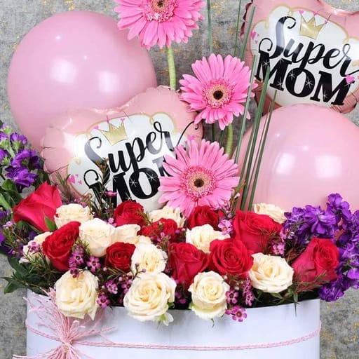Bliss Super Mom Balloons and Flower