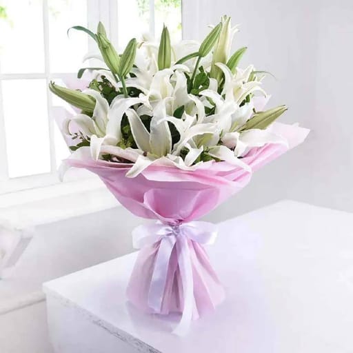White Lilies Bunch with Black Forest 