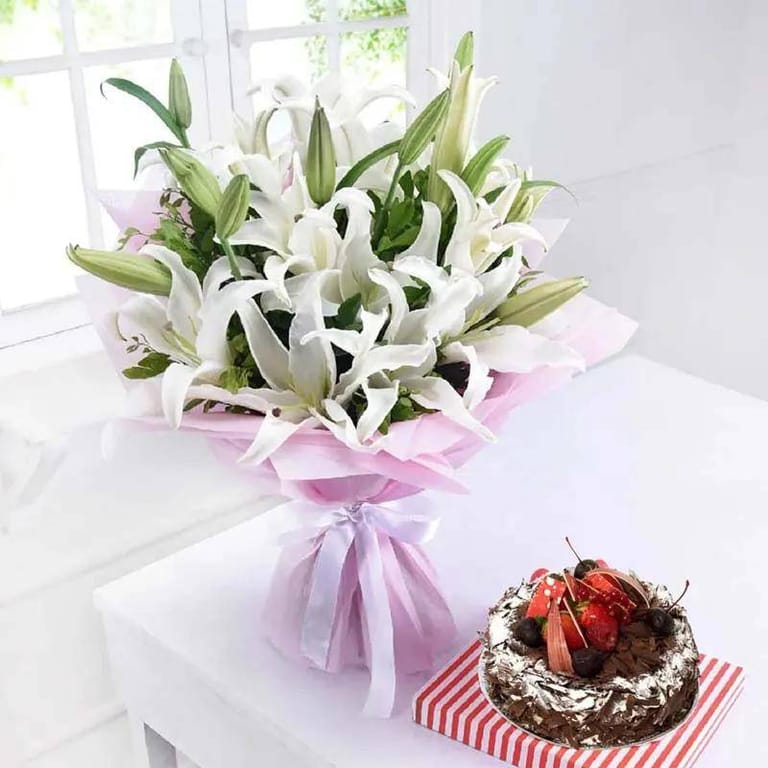 White Lilies Bunch with Black Forest - Image 3