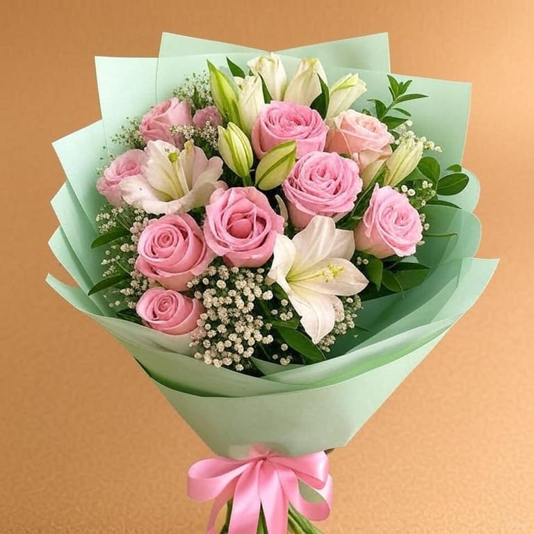 Pink Roses Bouquet - Image 1