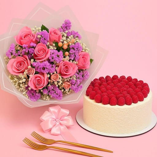 Coconut Raspberry Cake & Flowers