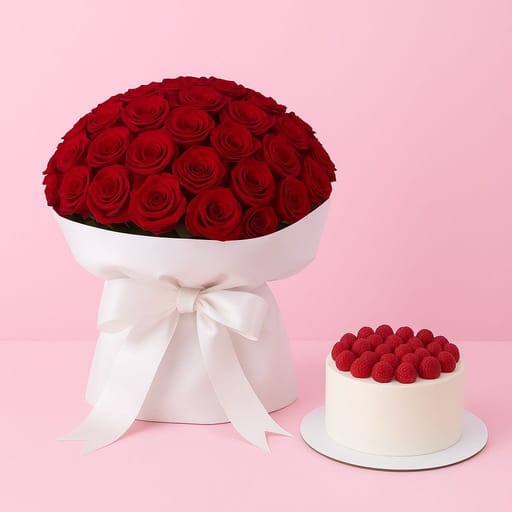 Raspberry Cake & Flowers