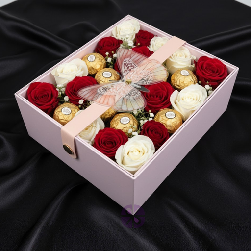 Luxury Pink Box with Rose & Ferrero