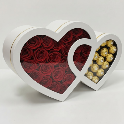 Rose & Ferrero Double Heart White Box