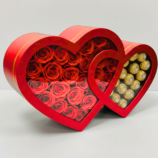 Rose & Ferrero Double Heart Red Box