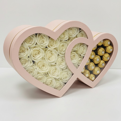 Rose & Ferrero Double Heart Pink Box