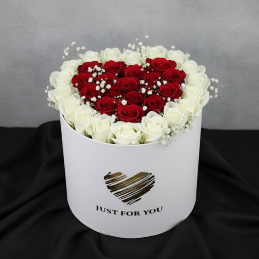 Red & White Heart Rose Just For You Box
