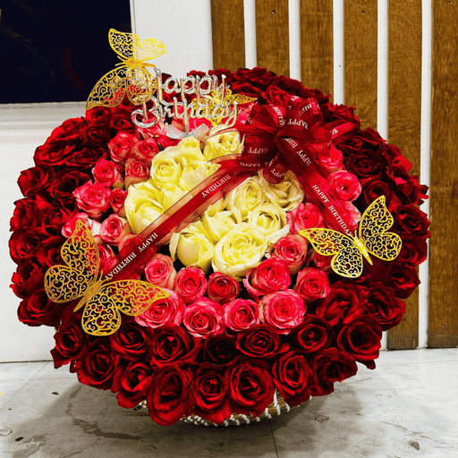 Premium Mixed Color Rose Round Basket