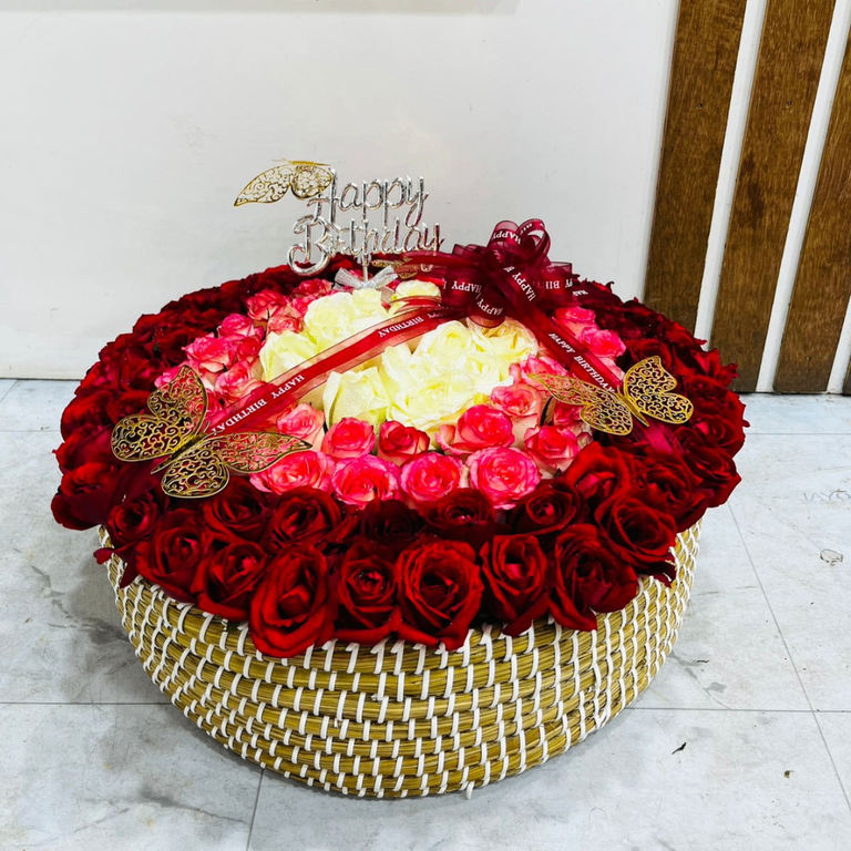 Premium Mixed Color Rose Round Basket - Image 2