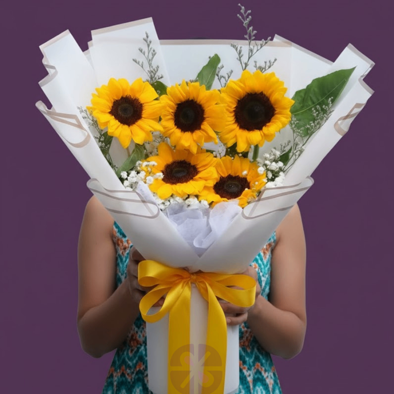 Sunflower White Wrap Bouquet - Image 2