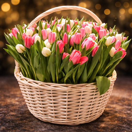 Pink And White Tulips Luxury Basket