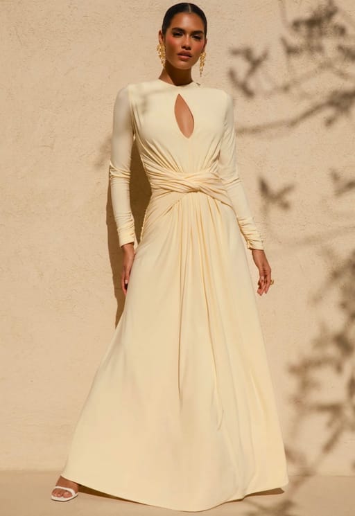 Pale Lemon / Keyhole Twist Waist Maxi Dress