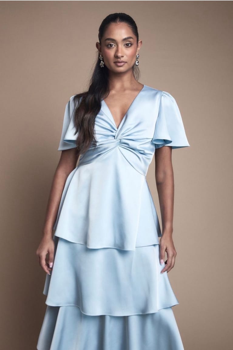 Pastel Blue..Flutter Sleeve Ruffle Layer Gown - Image 1