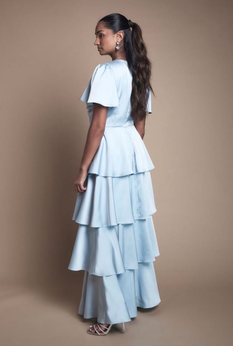 Pastel Blue..Flutter Sleeve Ruffle Layer Gown - Image 2