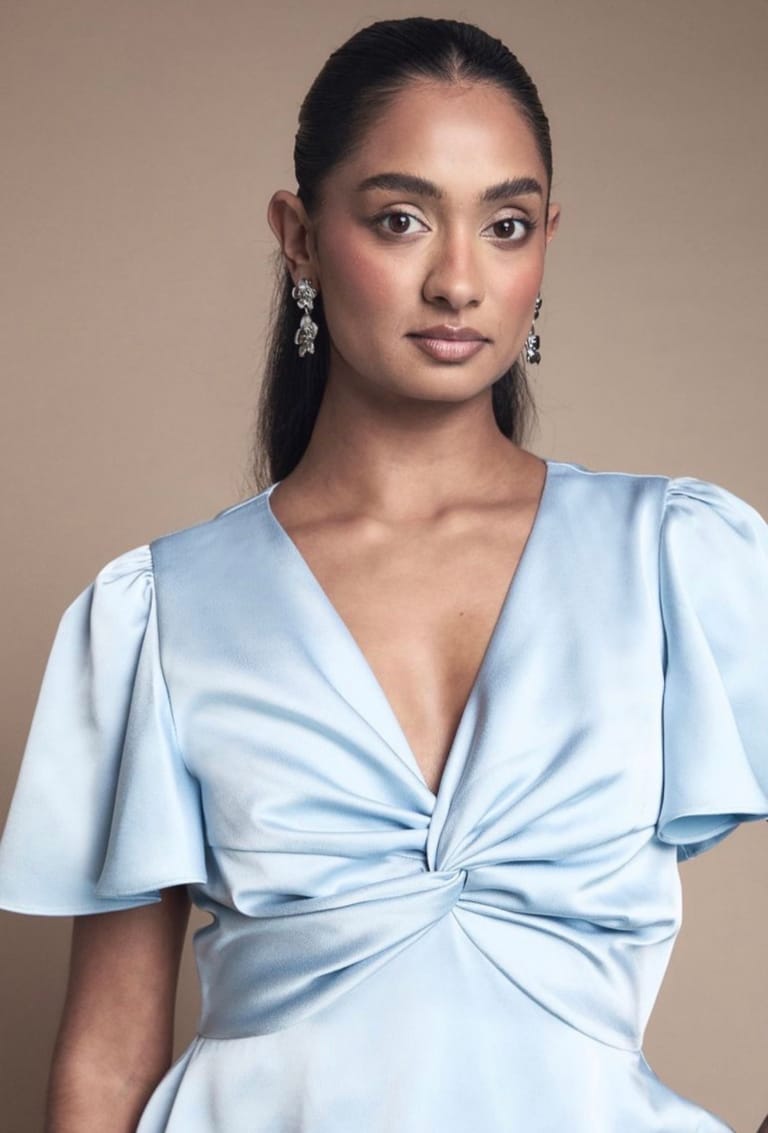 Pastel Blue..Flutter Sleeve Ruffle Layer Gown - Image 3