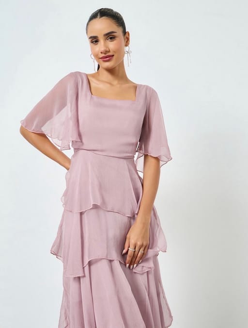 Dusty Rose Tiered Chiffon Maxi Dress