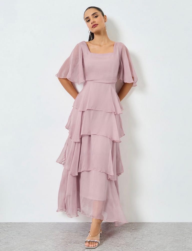 Dusty Rose Tiered Chiffon Maxi Dress - Image 2