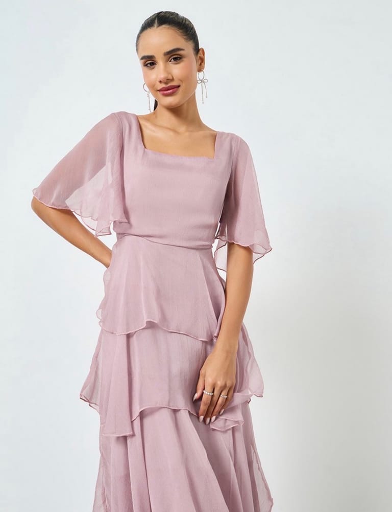 Dusty Rose Tiered Chiffon Maxi Dress - Image 3