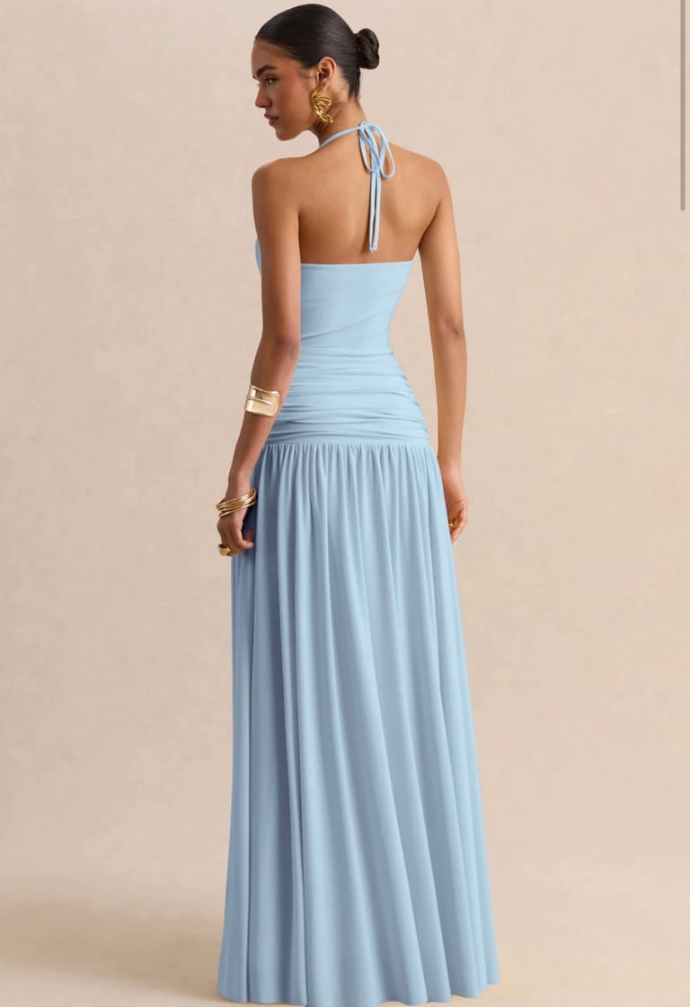 Powder Blue Square-Neck Maxi Dress With Ruched-Detailing - Image 2