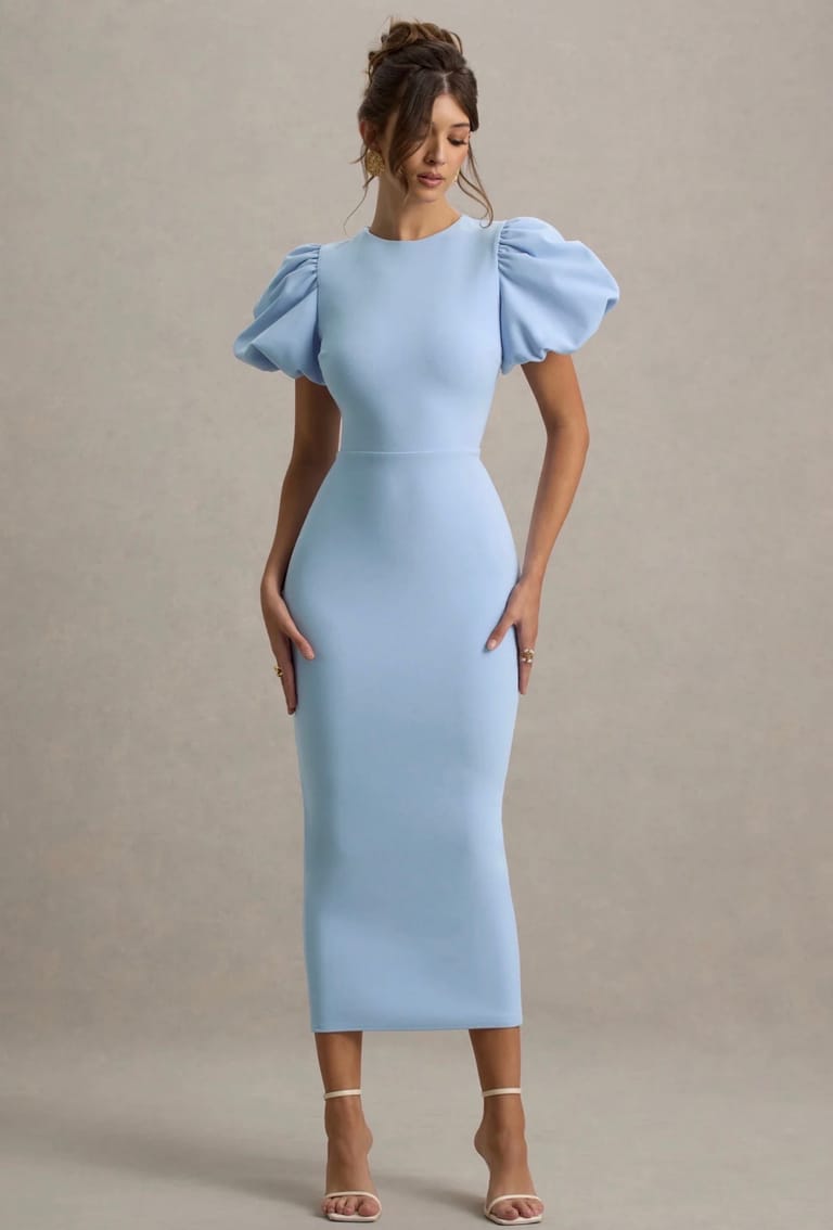 Powder Blue Puff-Sleeve Long Dress - Image 4
