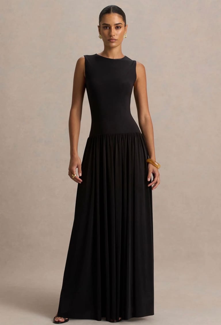 Black Crew-Neck Maxi Dress